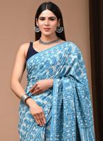 Cotton Light Blue Casual Wear Printed Saree